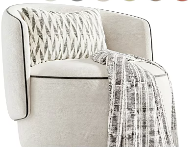 Modern Light Beige Upholstered Single Sofa With Striped Decorative Pillow And Cozy Throw Blanket 3d model