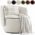 Modern Light Beige Upholstered Single Sofa With Striped Decorative Pillow And Cozy Throw Blanket