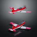 Two Red And White Passenger Planes With Propellers Flying On Dark Background 3d model