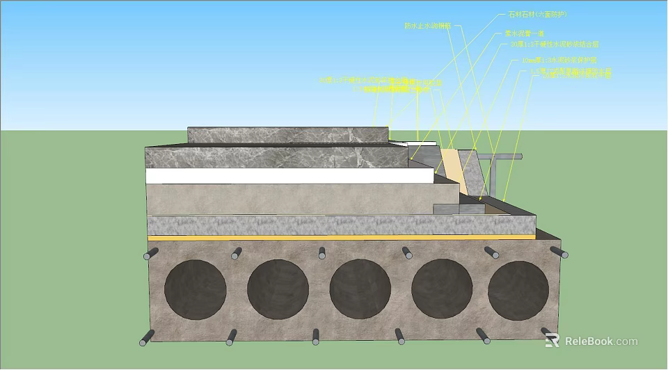 Building Component Section View With Multiple Layers And Circular Support Holes 3d model