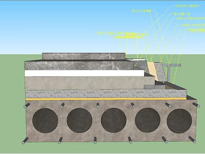 Building Component Section View With Multiple Layers And Circular Support Holes 3d model