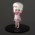 Game Movie Character With White Hair Flower Crown Pink White Outfit Standing On Black Base