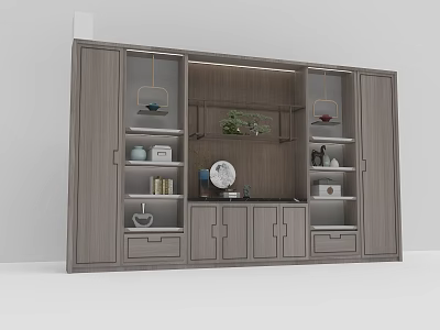 Modern Wooden Wine Cabinet Featuring Glass Doors Shelves And Decorative Storage 3d model