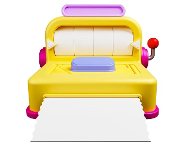 Yellow Kids Playground Equipment With Purple Top Red Button And Safe Seating Design 3d model