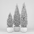 Three Green Potted Plants of Different Heights in Beige Pots with White Background