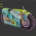 Custom Retro Motorcycle With Blue Yellow Paint Leather Seat And Big Tire Design