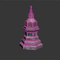 Traditional Multi Tiered Pagoda With Green White Decorative Elements And Pointed Spire