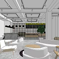 Modern Lounge Area Interior Design With Sofa Tables Chairs Plants And Hanging Lights