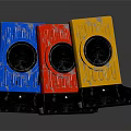 Colorful Square Equipment Tools With Blue Red Yellow Designs And Holes