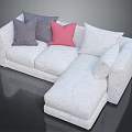 Modern White L Shaped Sofa Design With Colorful Gray Purple Pink Pillows