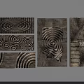 Natural Rustic Wooden Wall Decor With Various Carved Patterns Spiral And Fingerprint Textures