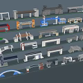 Various Structural Models of Public Facilities Including Platforms and Bus Stops