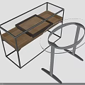 Contemporary Furniture Set With Glass Top Round Table And Metal Frame Wooden Shelf