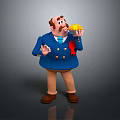 Elderly Man In Blue Coat With Red Bow Tie Holding Yellow Object