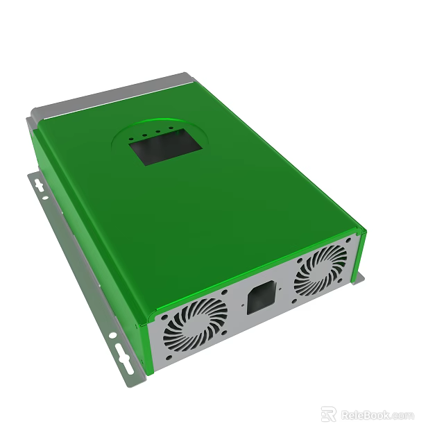 Green Electronic Device Enclosure With Dual Cooling Fans Front Display Panel And Silver Frame 3d model 