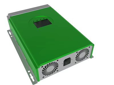 Green Electronic Device Enclosure With Dual Cooling Fans Front Display Panel And Silver Frame 3d model