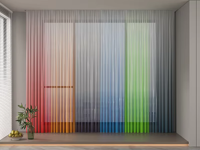 Colorful Gradient Sheer Curtains With Vertical Stripes For Living Room Window Decoration 3d model