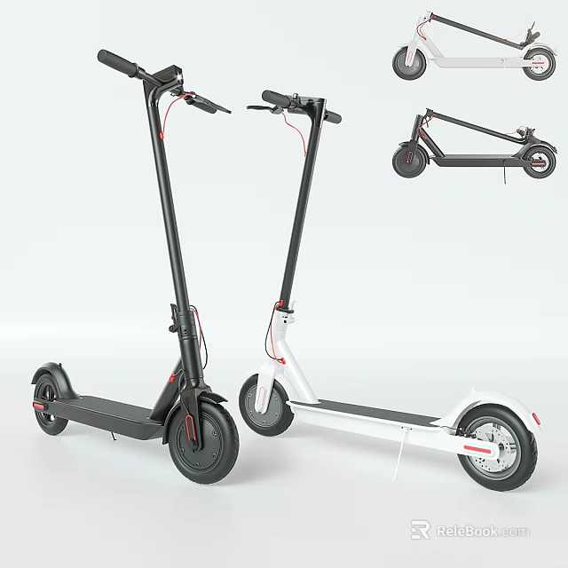 Black And White Electric Scooters With Modern Design And Different Angles 3d model