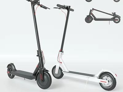 Black And White Electric Scooters With Modern Design And Different Angles 3d model
