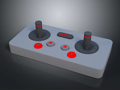 Gray Controller Device With Two Joysticks Red Buttons And START Button 3d model