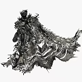 Intricate Fantasy Style Sculpture Carving With Creature Like Textures And Dynamic Flowing Cape