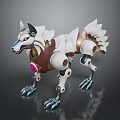 Mechanical Wolf Character Design With White Brown Body Metallic Paws And Red Gem