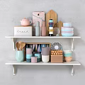Modern Pastel Tableware Set With Mugs Plates Teapot And Storage Boxes On Kitchen Shelf