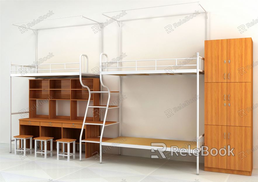 Modern Bed Bed Apartment Bed Student Apartment Bed Staff Dormitory Bed Double-layer Iron Bed Wardrobe model