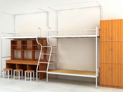 Modern Bed Apartment Bed Student Apartment Bed Staff Dormitory Bed Double-layer Iron Bed Wardrobe model