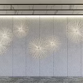 Modern Marble Tile Background Wall With Herringbone Pattern Metallic Wire Dandelion Decorations And Illuminated Accents