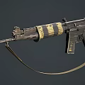 Tactical Military Rifle With Yellow Striped Barrel Magazine And Leather Strap Design