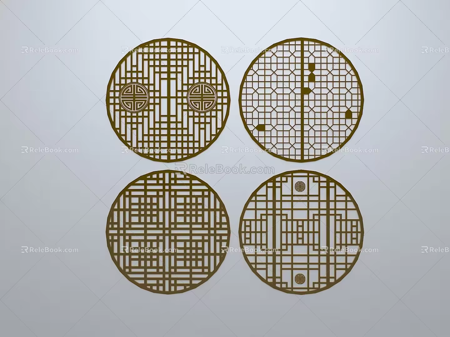 Chinese-style window grilles line silhouette pane window sill border engraved window edge strip construction 3d model