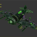 Futuristic Cosmic Spaceship With Glowing Green Purple Elements And Mechanical Details