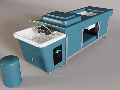 Modern Blue Massage Bed With Digital Display Control Panel And Matching Stool 3d model