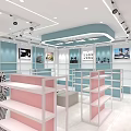 TATA Specialty Store Interior With Mannequin Display Shelves Pink And Blue Counters Decorative Plants