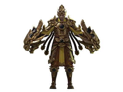 Man in Majestic Ornate Gold and Brown Decorated Armor with Intricate Details 3d model
