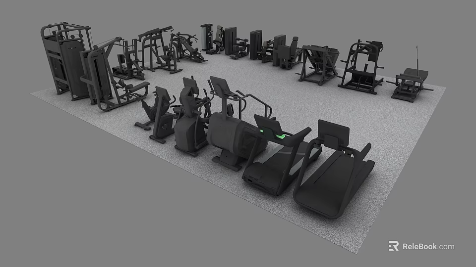 Diverse Fitness Equipment Collection Including Treadmills Strength Machines And Ellipticals 3d model 