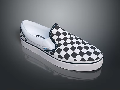 Black And White Checkered Slip On Shoes With White Sole For Casual Wear 3d model