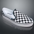 Black And White Checkered Slip On Shoes With White Sole For Casual Wear