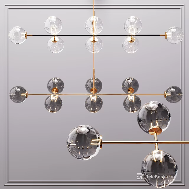 Modern Crystal Chandelier with Transparent Glass Balls and Gold Metal Frame for Contemporary Interior Decor 3d model 