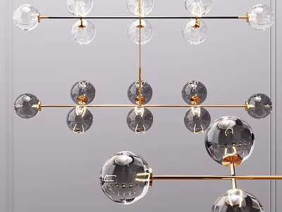Modern Crystal Chandelier with Transparent Glass Balls and Gold Metal Frame for Contemporary Interior Decor 3d model