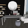 Modern leisure table and chair study bookcase chandelier combination 3d model