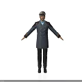 Man In Gray Double Breasted Coat With Hat And Blue Turtleneck Standing Arms Outstretched