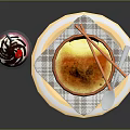 Creamy Crème Brûlée And Purple Smoothie With Cherry Topping Striped Straw Checkered Napkin And Spoon