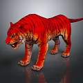 Vibrant Red And Orange Gradient Tiger With Black Stripes Open Mouth Dark Background Reflection