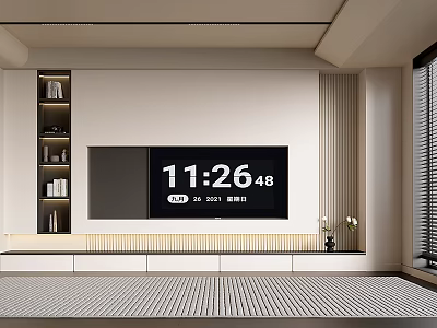 Minimalist Modern TV Stand With Large Screen TV Storage Shelves And Decorative Plant 3d model