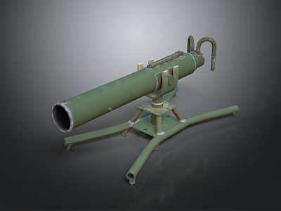 Green Military Mortar Featuring Long Barrel And Tripod Base Design 3d model
