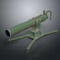 Green Military Mortar Featuring Long Barrel And Tripod Base Design