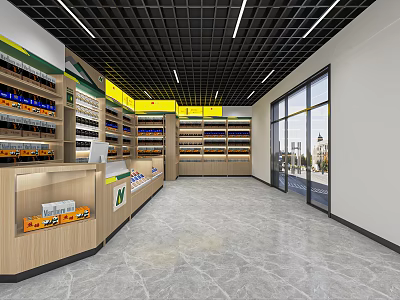 Modern Tobacco and Liquor Store Interior With Shelves Counter and Glass Doors 3d model