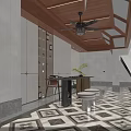 Luxurious Hotel Lobby Interior With Ornate Ceiling Wooden Backdrop And Marble Floor Inlaid Pattern